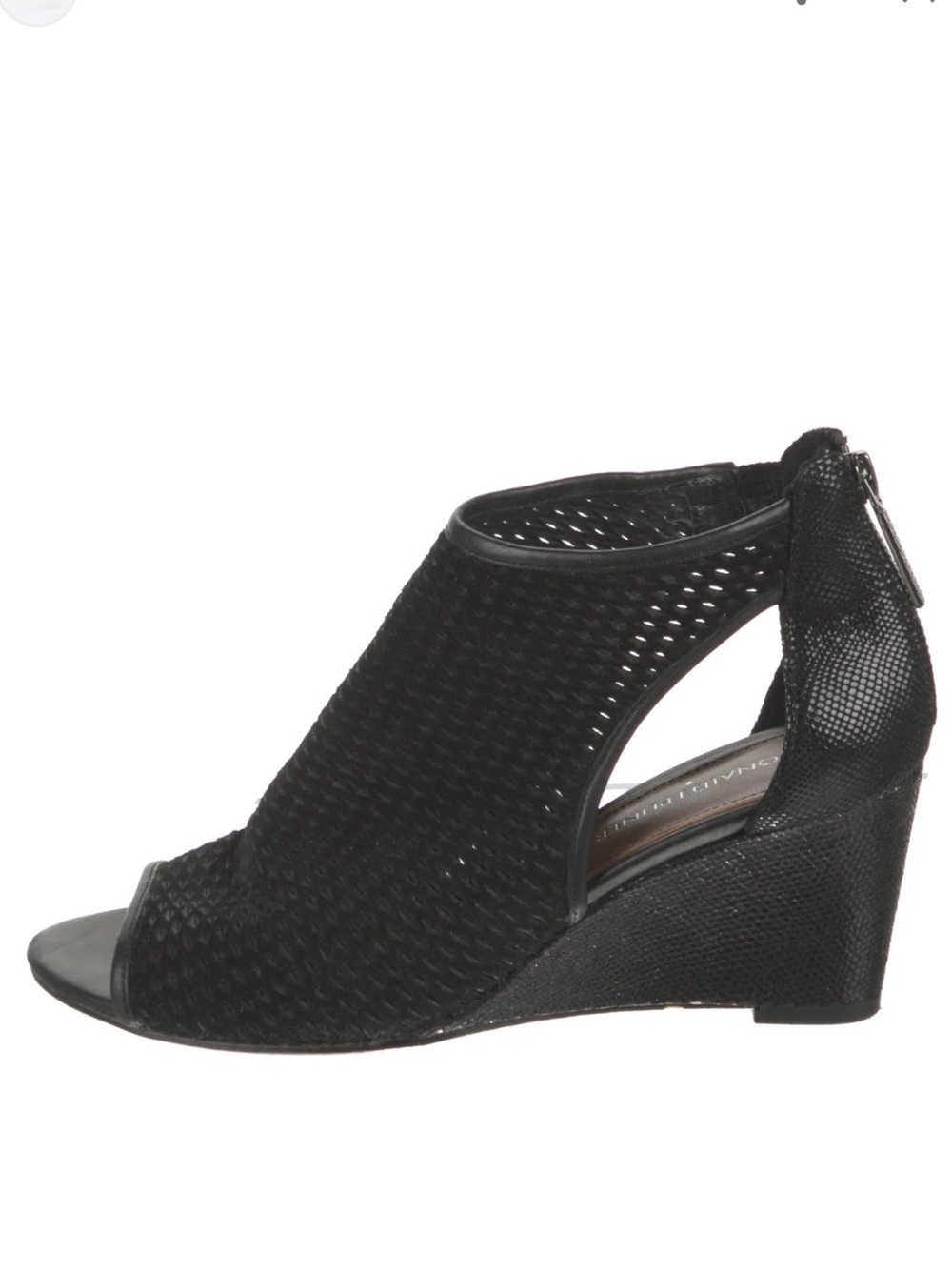 Donald Pliner Jace Open-Toe Wedge Bootie Black Back Zipper Size 7 Boho Fall Chic